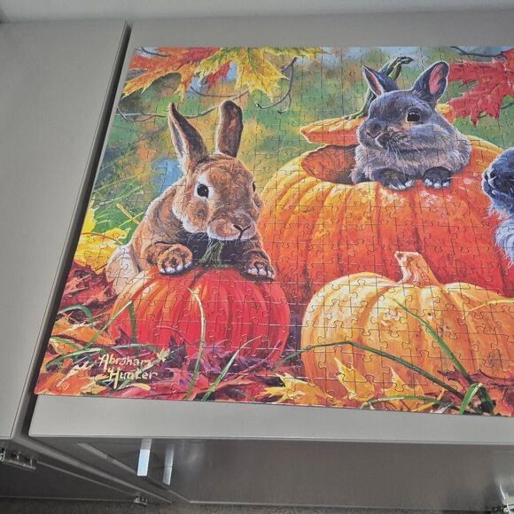 Rose Art Master Artist Abraham Hunter Pumpkin Patch Bunnies 500 pc Jigsaw Puzzle - Picture 9 of 10